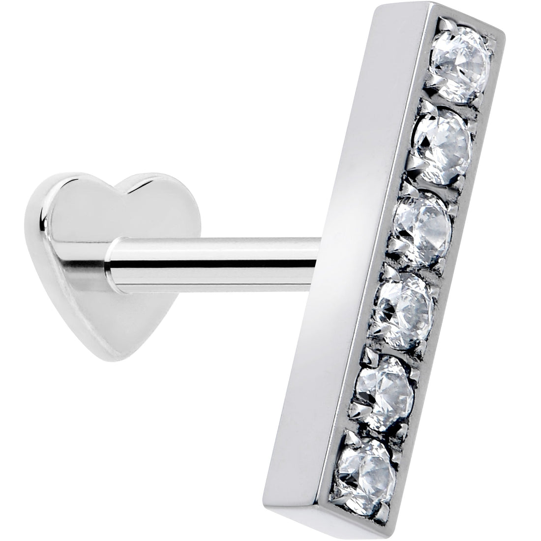 18G 1/4 Clear Gem Implant Grade Titanium Threadless Bar Reversible Flatback Stud
