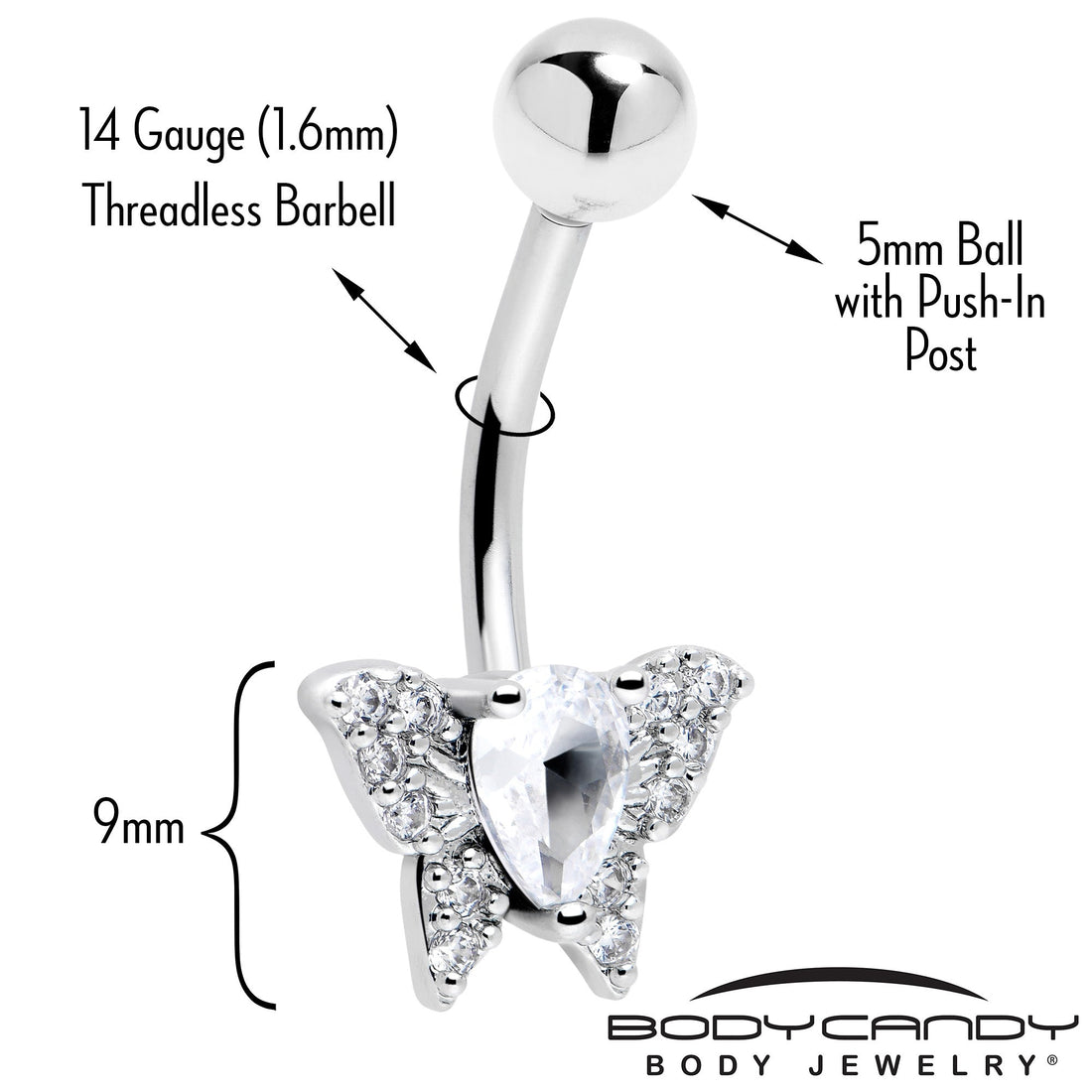 Cubic Zirconia Style Butterfly Belly Ring