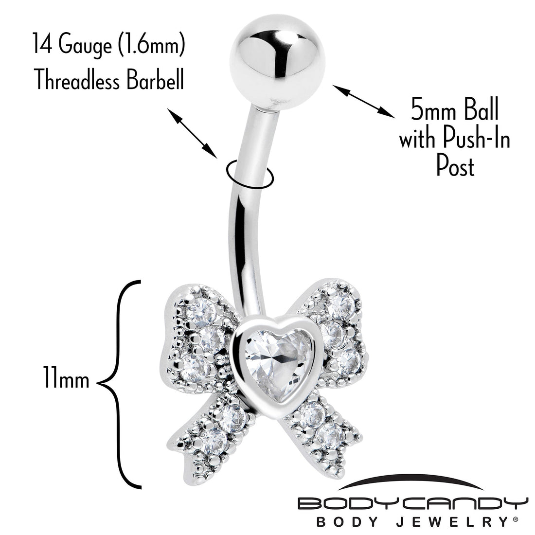 Cubic Zirconia Heart Bow Belly Ring