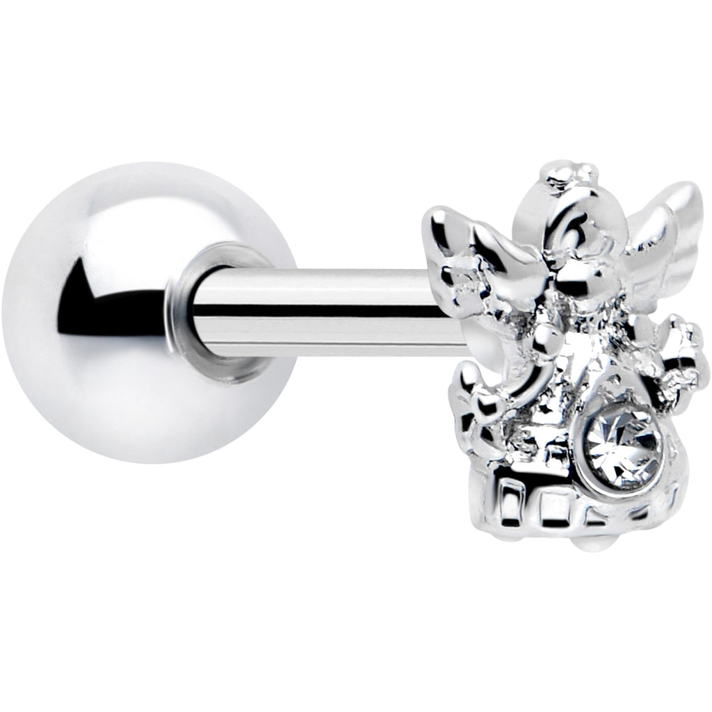 16G angel tragus earring with clear CZ gem and stainless steel barbell