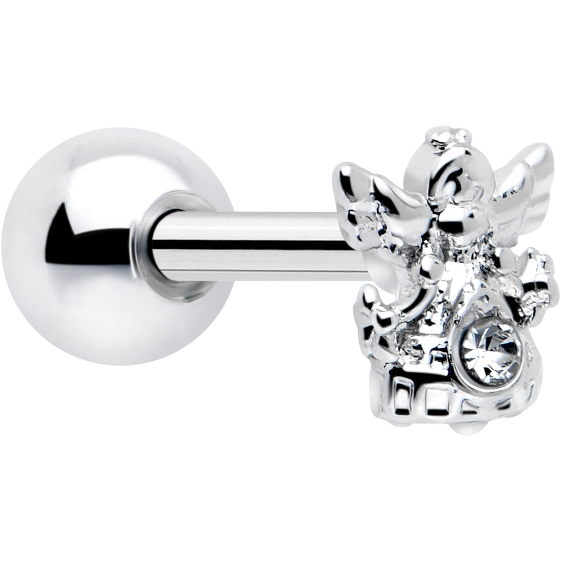 16G angel tragus earring with clear CZ gem and stainless steel barbell