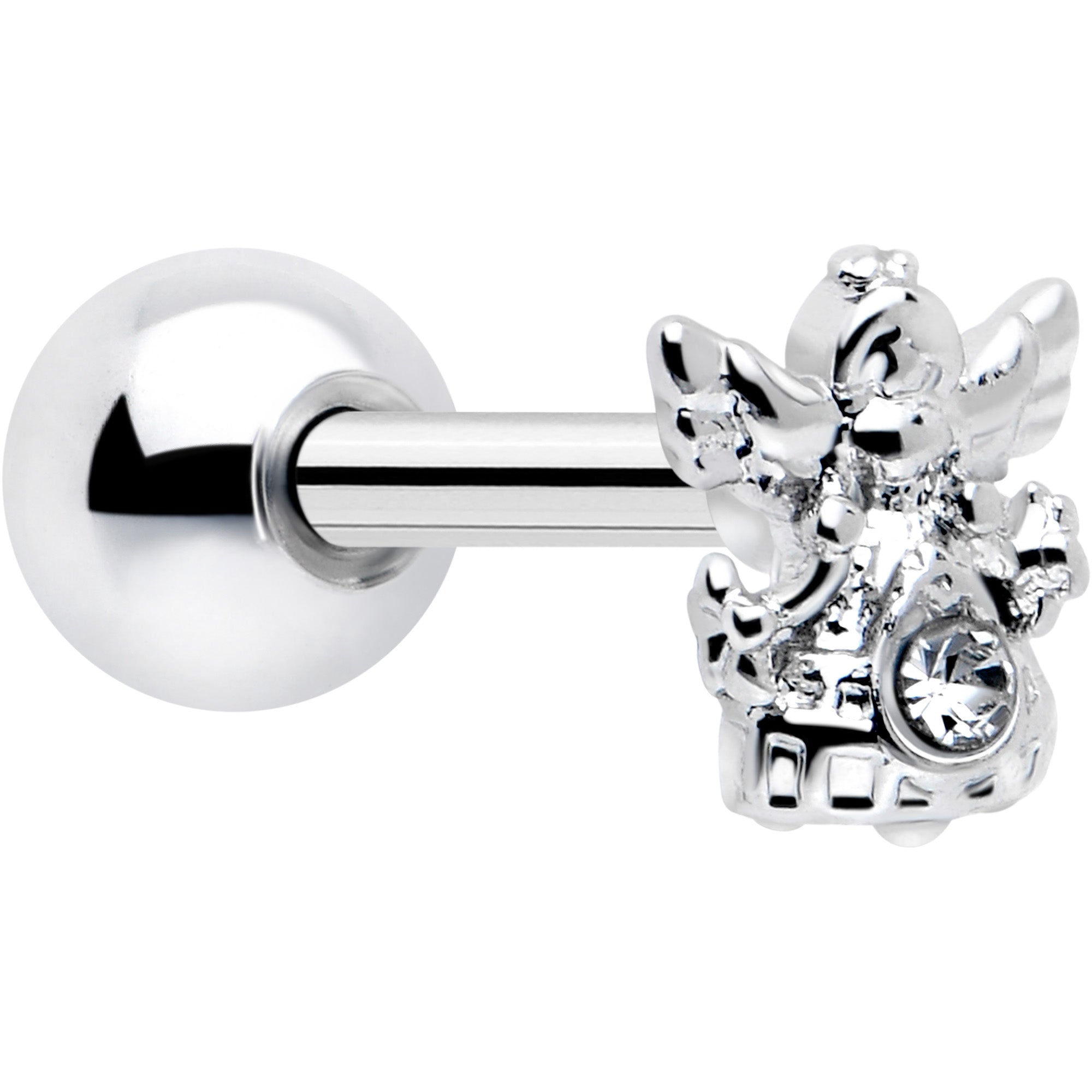 16G angel tragus earring with clear CZ gem and stainless steel barbell
