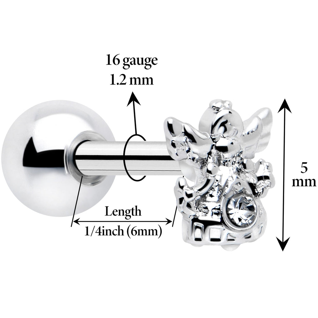 16G Angel Tragus Stud with Clear CZ Gem in Stainless Steel - Image 2