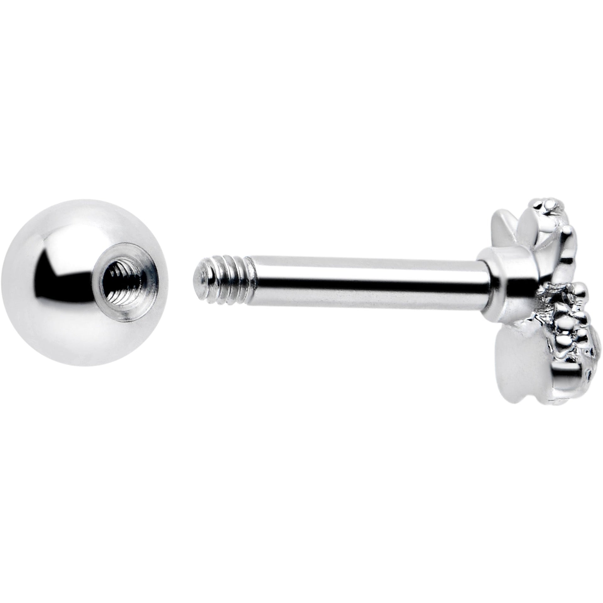 16G Angel Tragus Stud with Clear CZ Gem in Stainless Steel - Image 3