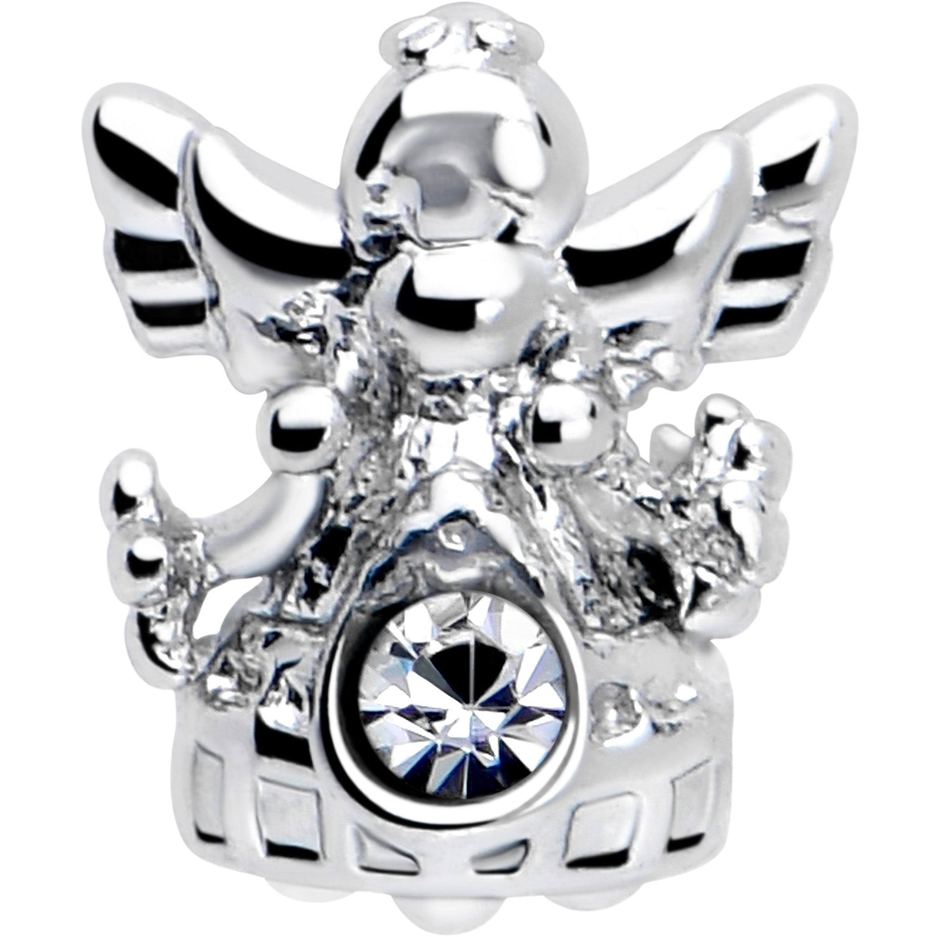 16G Angel Tragus Stud with Clear CZ Gem in Stainless Steel - Image 4