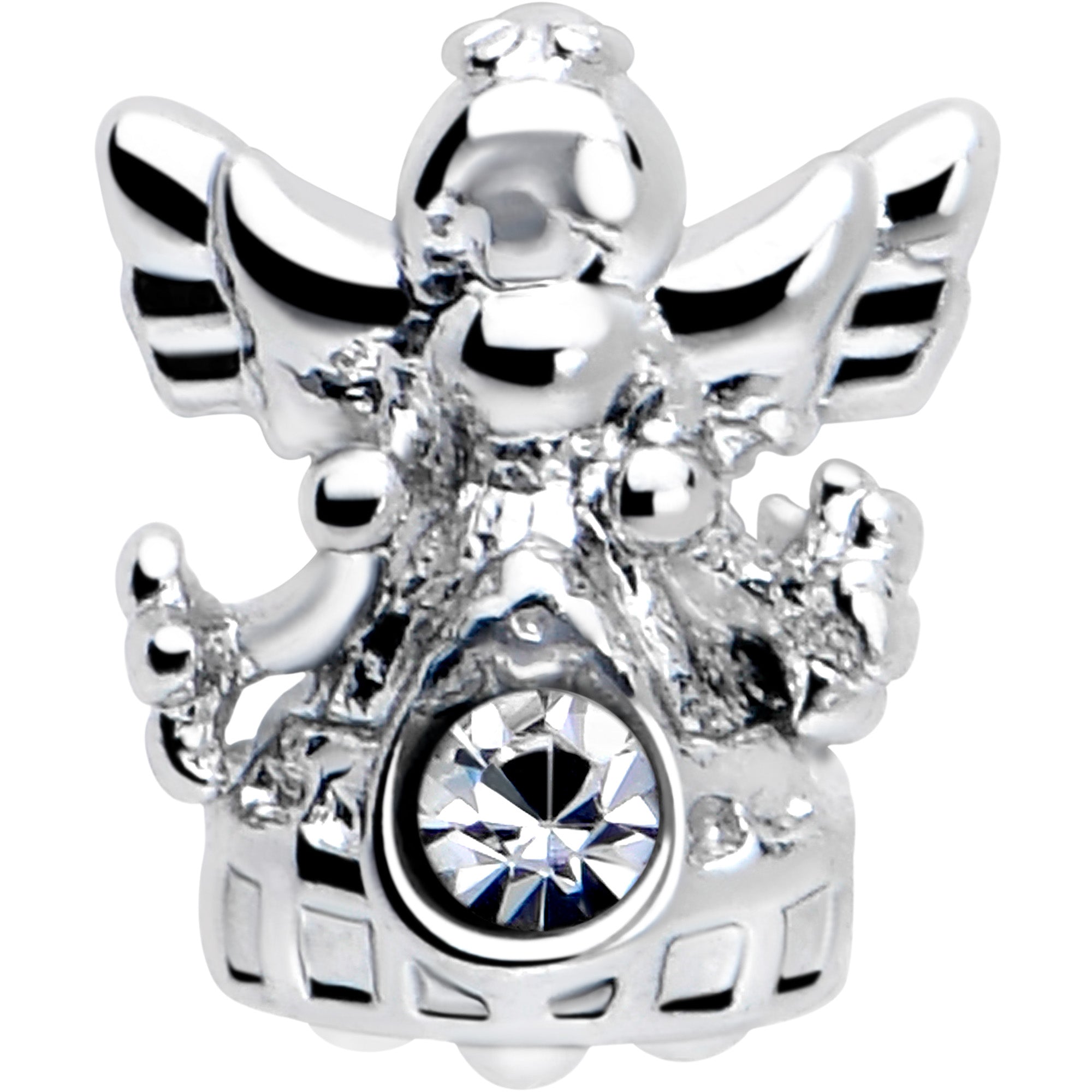 16G Angel Tragus Stud with Clear CZ Gem in Stainless Steel - Image 4