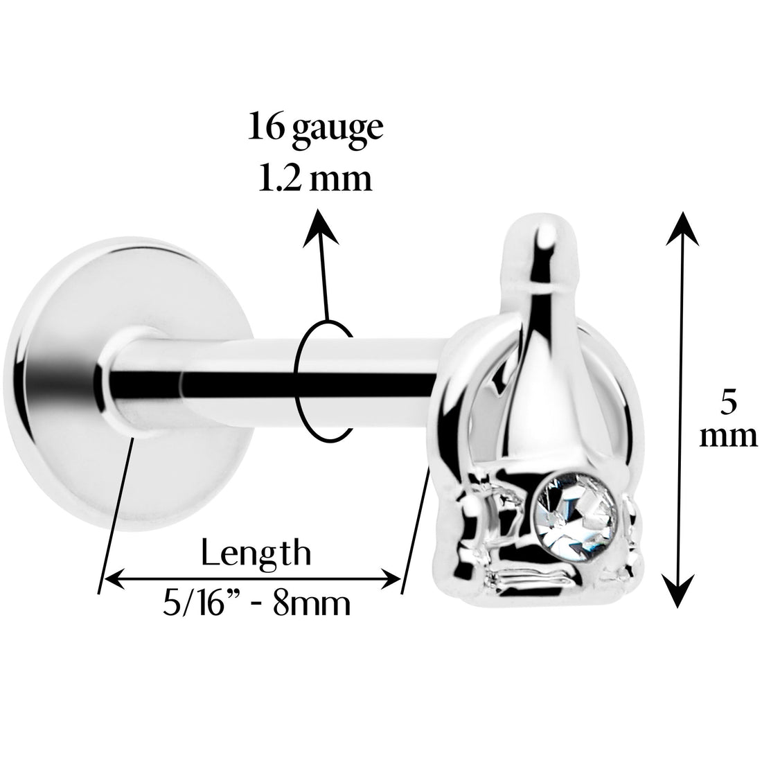 16G Champagne Bottle Clear Gem Labret Tragus Monroe Ring - Image 2
