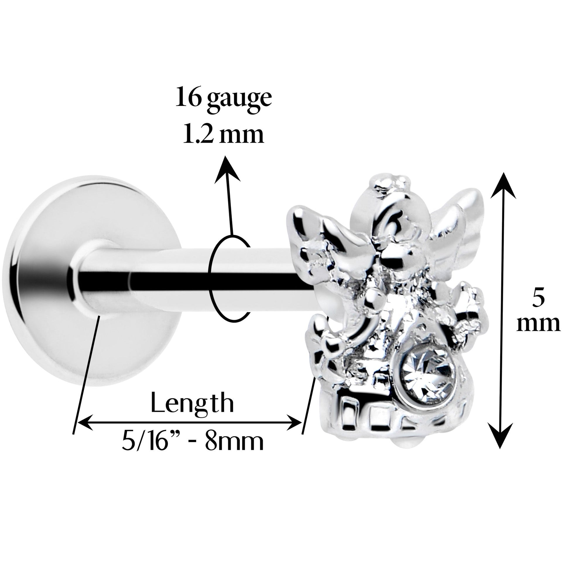 16G Clear CZ Angel Labret Monroe Tragus Piercing Jewelry - Image 2