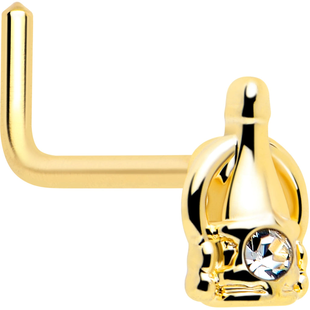 Champagne Bottle L Shape Nose Ring with Clear Gem - Image 6