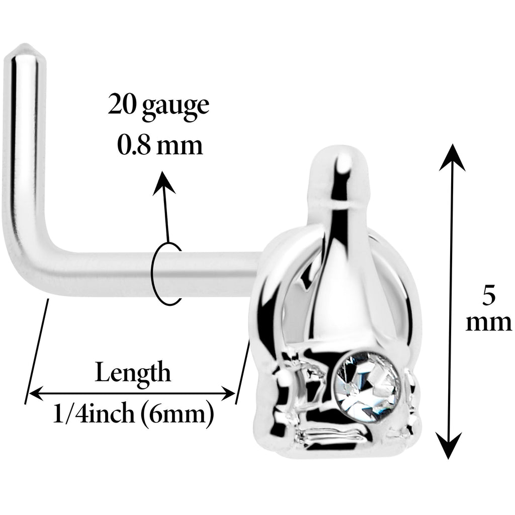 Champagne Bottle L Shape Nose Ring with Clear Gem - Image 2