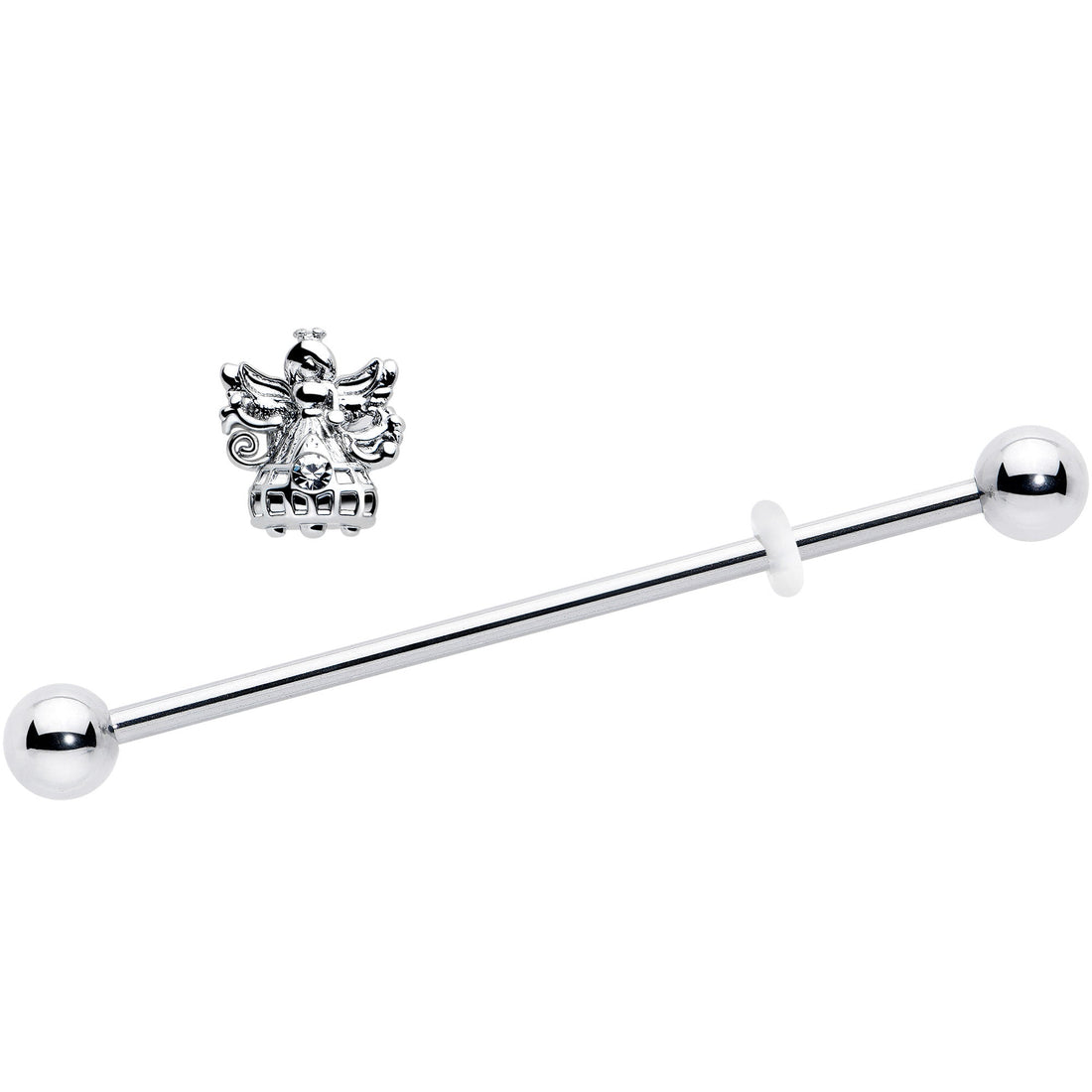 14G Clear CZ Gem Angel Industrial Barbell 38mm - Image 2