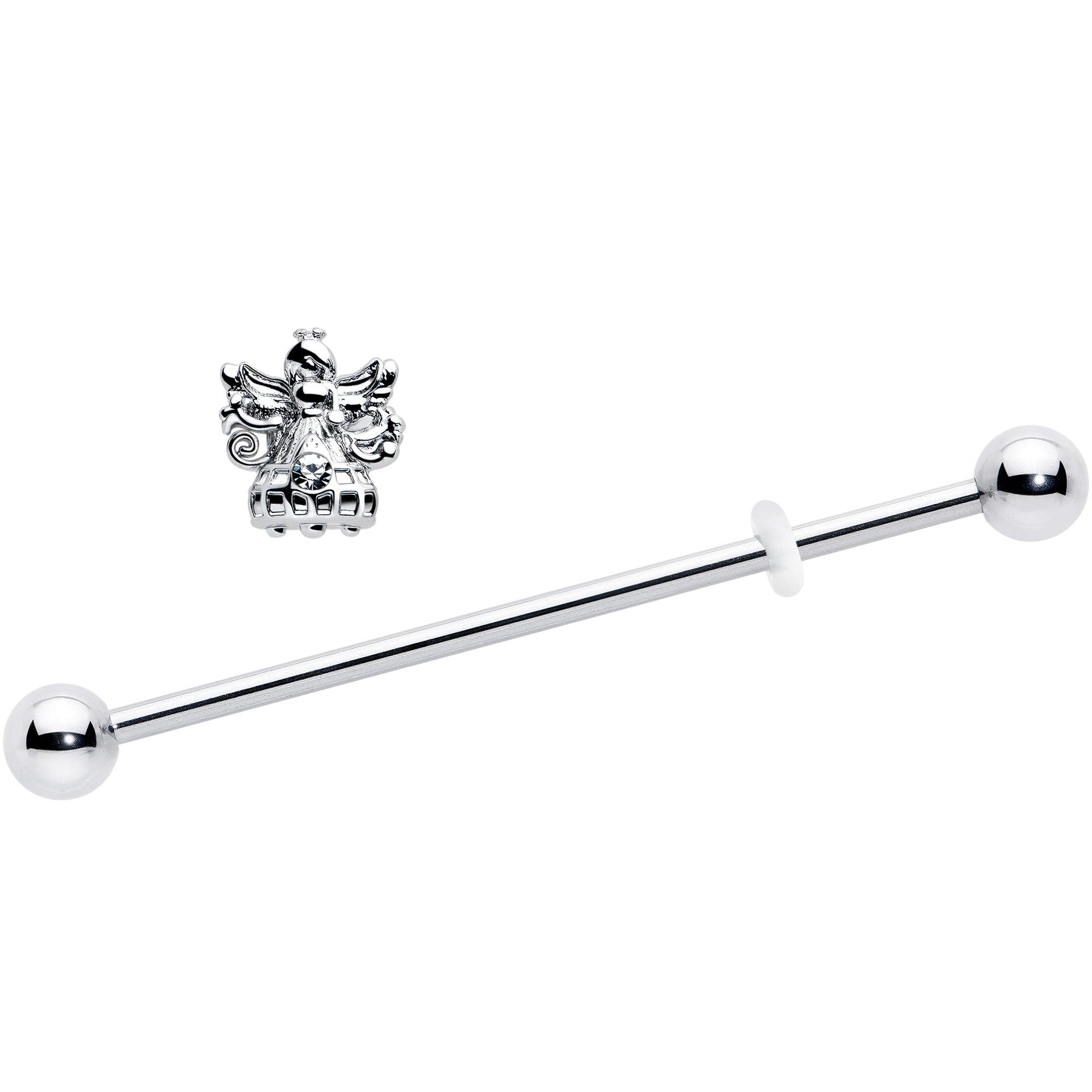 14G Clear CZ Gem Angel Industrial Barbell 38mm - Image 2