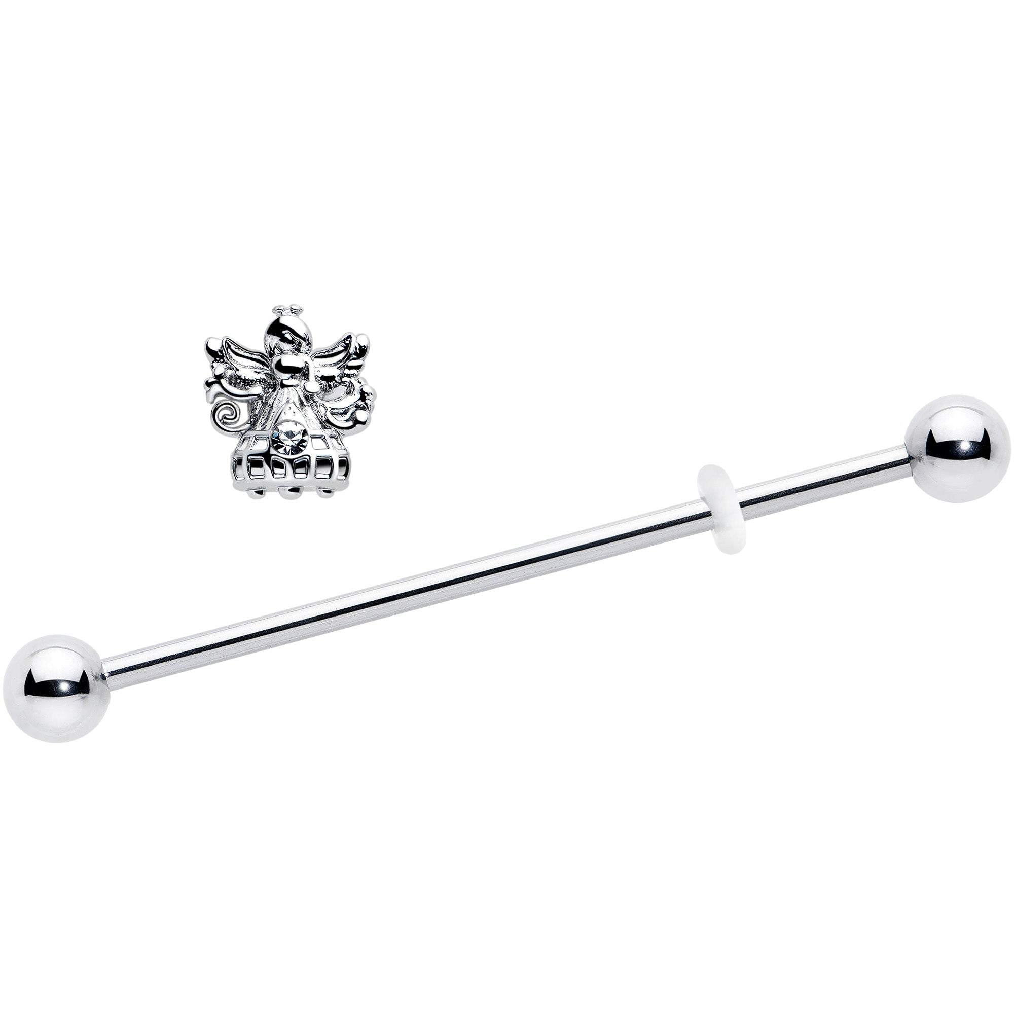 14G Clear CZ Gem Angel Industrial Barbell 38mm - Image 2