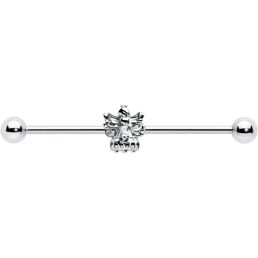 14G Clear CZ Gem Angel Industrial Barbell 38mm - Image 3