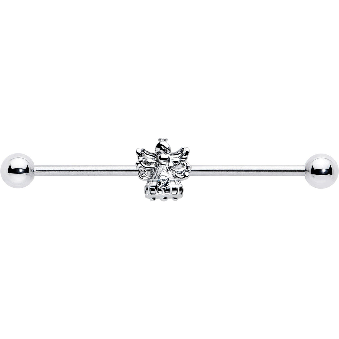 14G Clear CZ Gem Angel Industrial Barbell 38mm - Image 3
