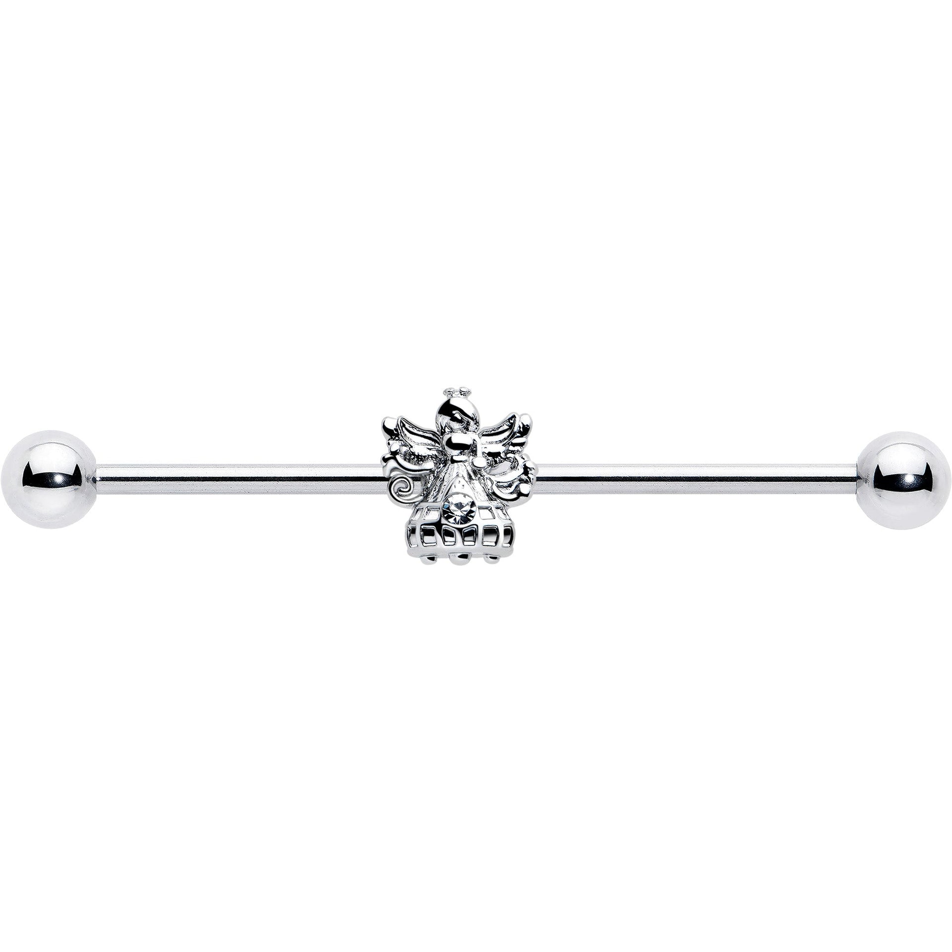 14G Clear CZ Gem Angel Industrial Barbell 38mm - Image 3