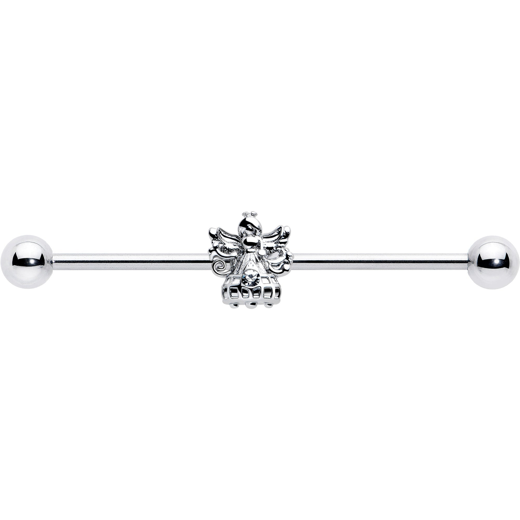 14G Clear CZ Gem Angel Industrial Barbell 38mm - Image 3