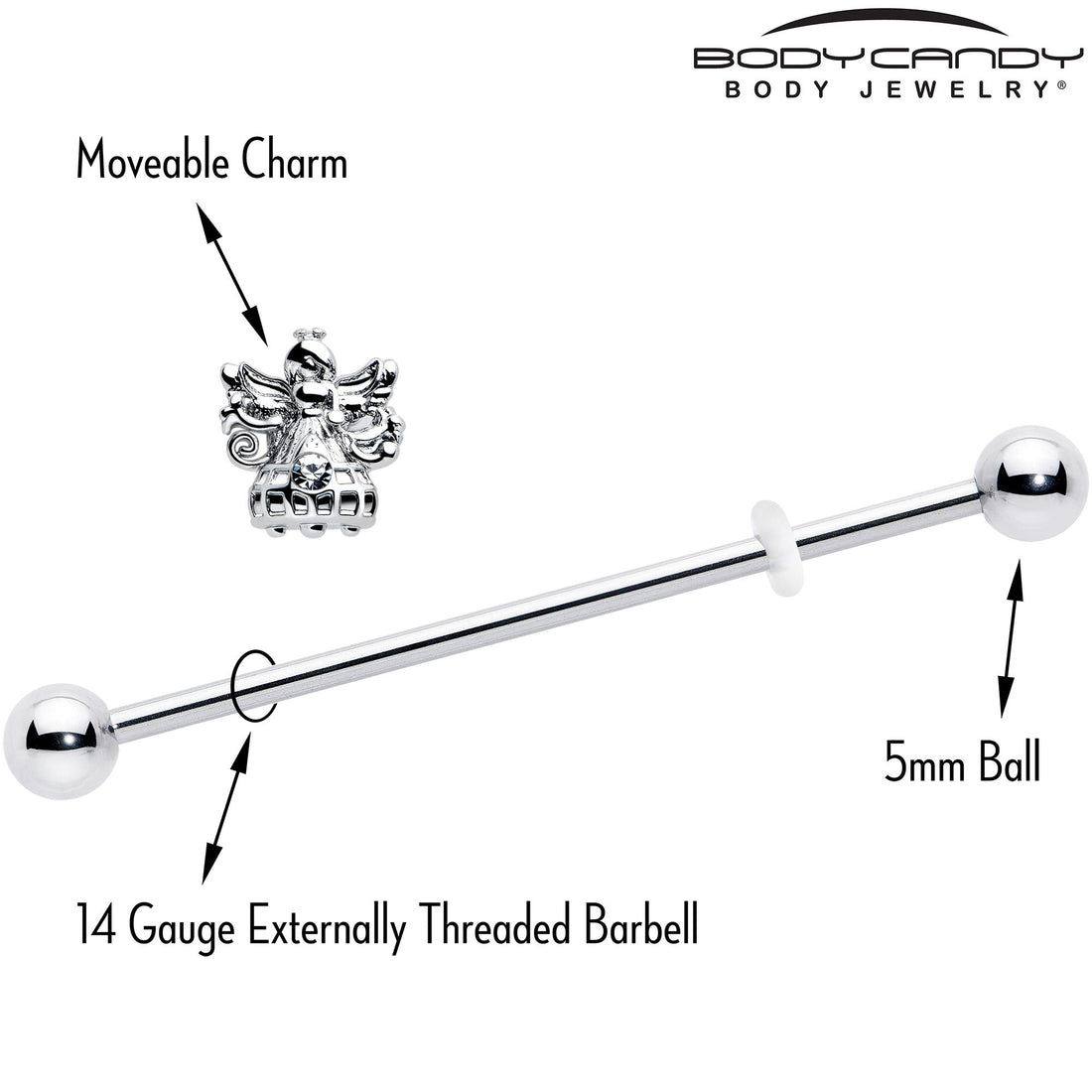 14G Clear CZ Gem Angel Industrial Barbell 38mm - Image 4