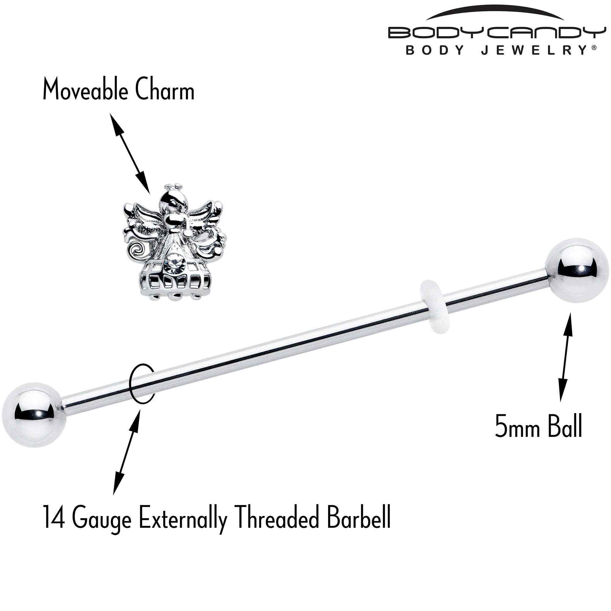 14G Clear CZ Gem Angel Industrial Barbell 38mm - Image 4