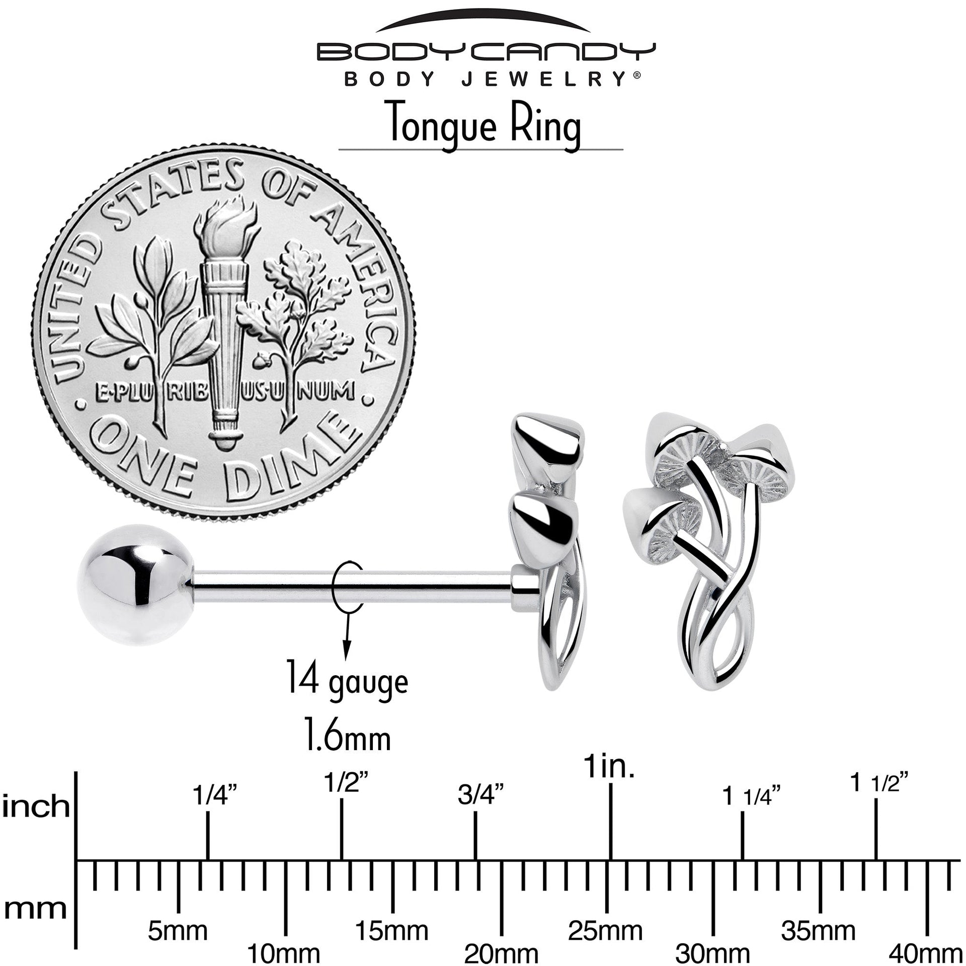 Trippy Mushroom Trio Barbell Tongue Ring