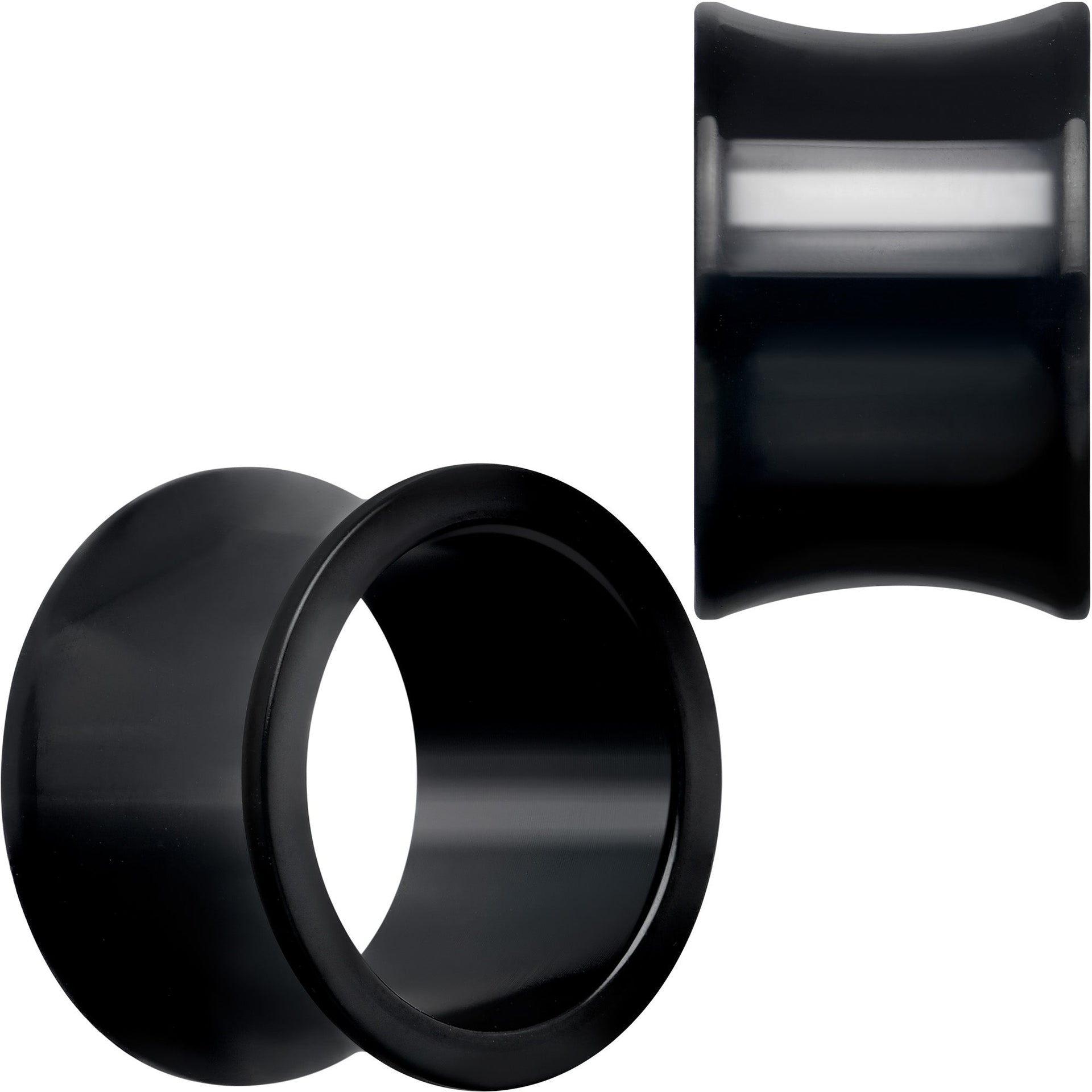 Black Double Flare Tunnel Plugs for Stretched Lobes - Image 2