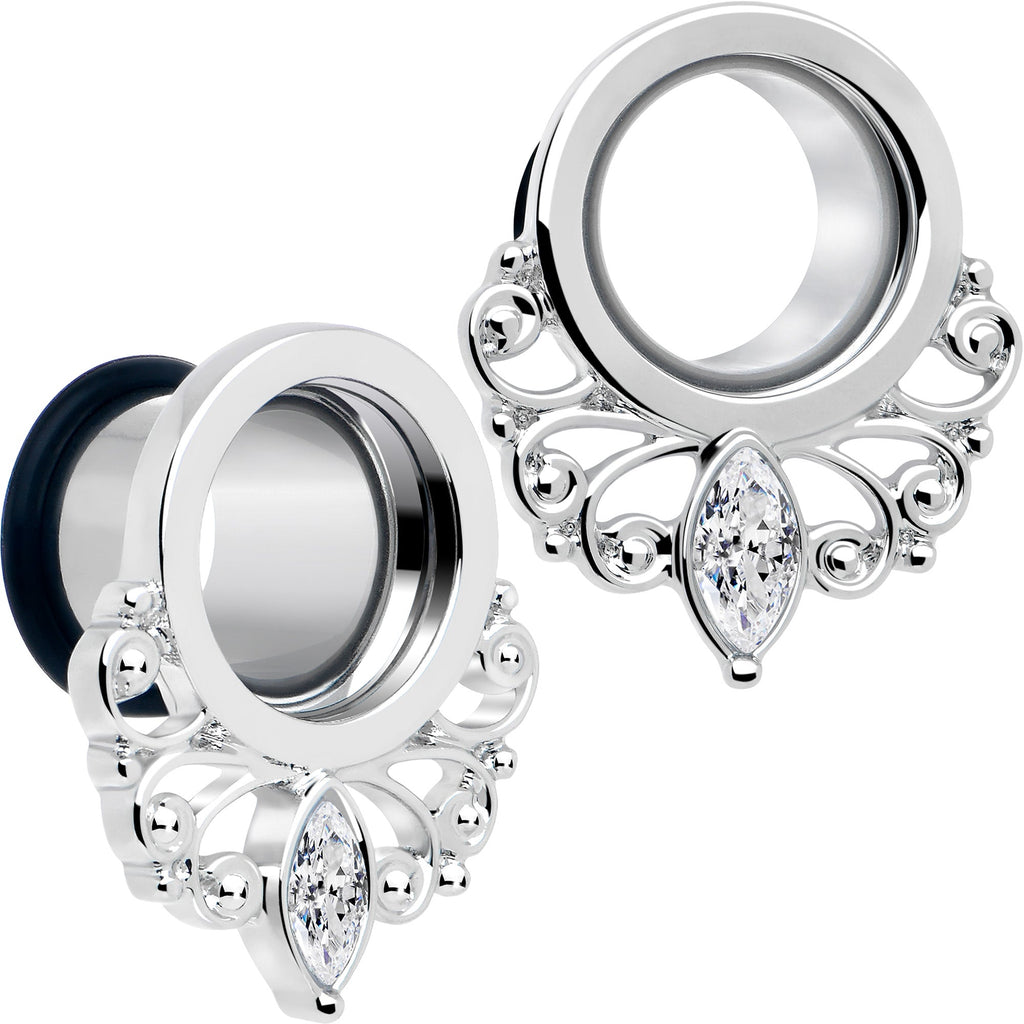Clear Gem Filigree Single Flare Tunnel Plug Set in Stainless Steel - Image 8