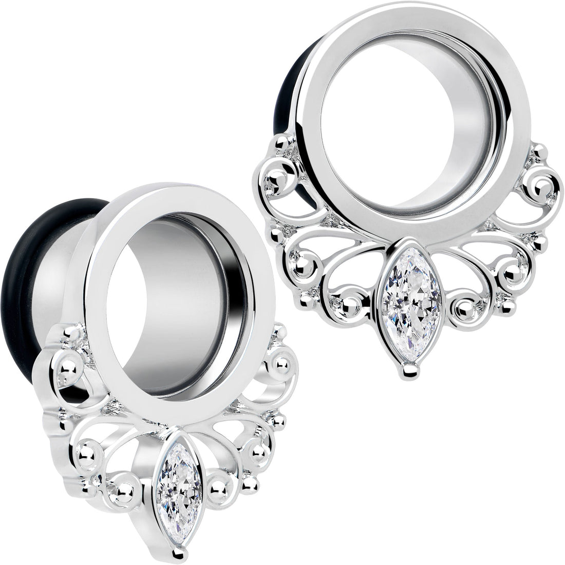 Clear Gem Filigree Single Flare Tunnel Plug Set in Stainless Steel - Image 9