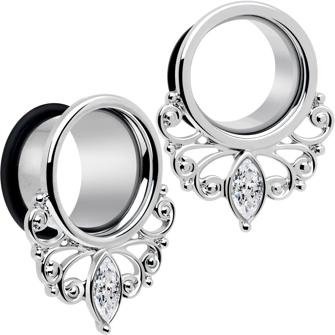 Clear Gem Filigree Single Flare Tunnel Plug Set in Stainless Steel - Image 10
