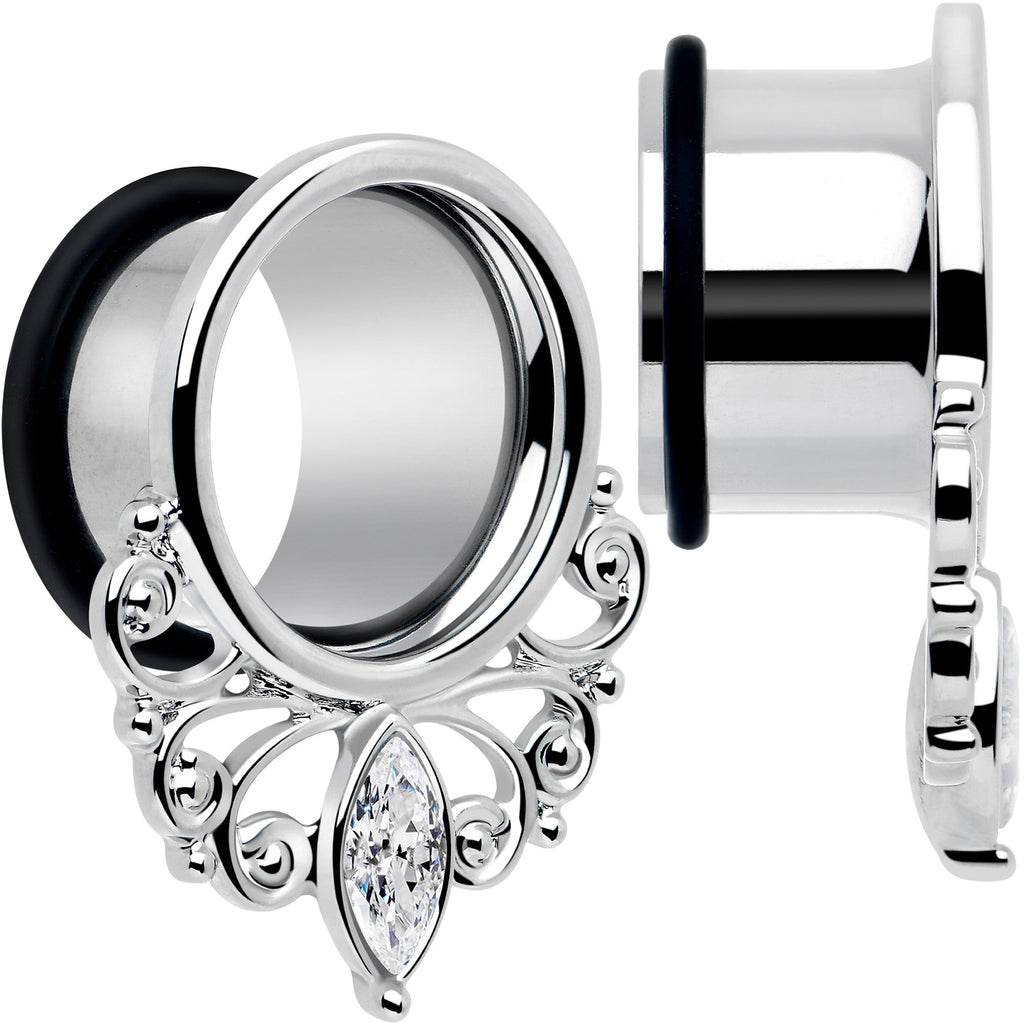 Clear Gem Filigree Single Flare Tunnel Plug Set in Stainless Steel - Image 2