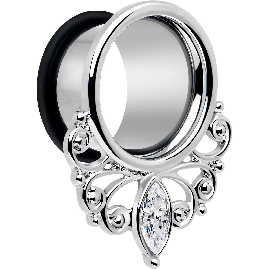 Clear Gem Filigree Single Flare Tunnel Plug Set in Stainless Steel - Image 3