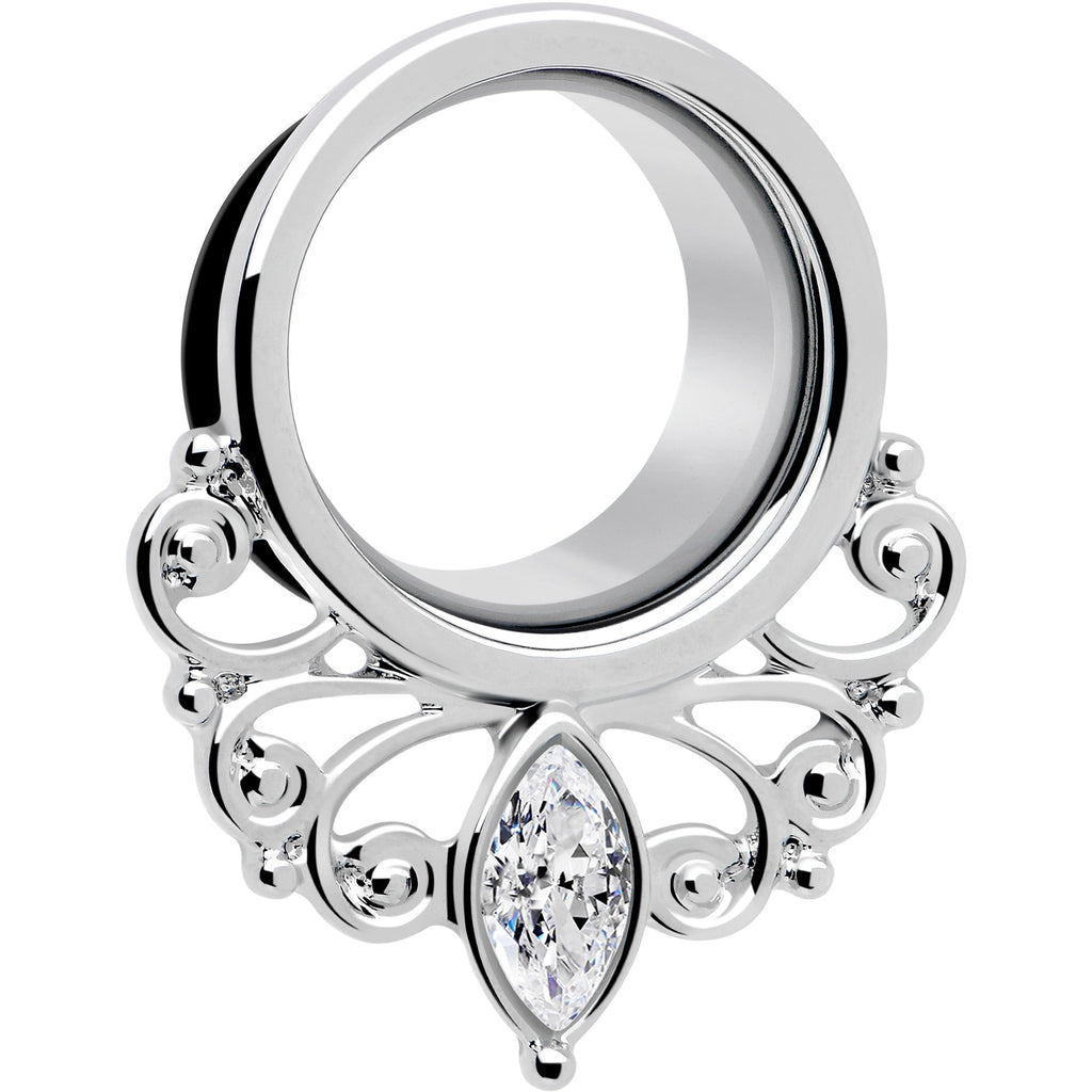 Clear Gem Filigree Single Flare Tunnel Plug Set in Stainless Steel - Image 4