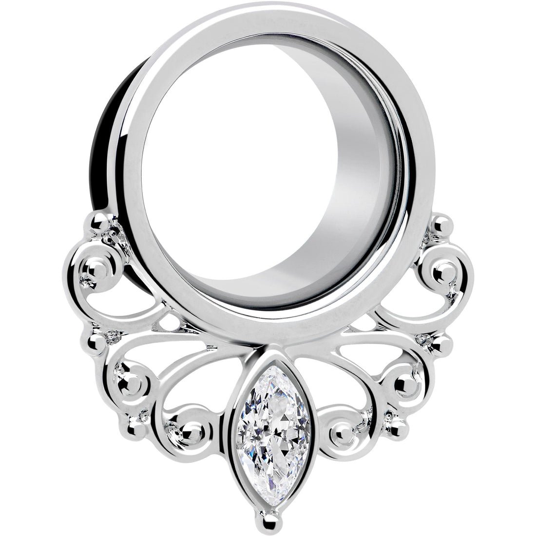 Clear Gem Filigree Single Flare Tunnel Plug Set in Stainless Steel - Image 4