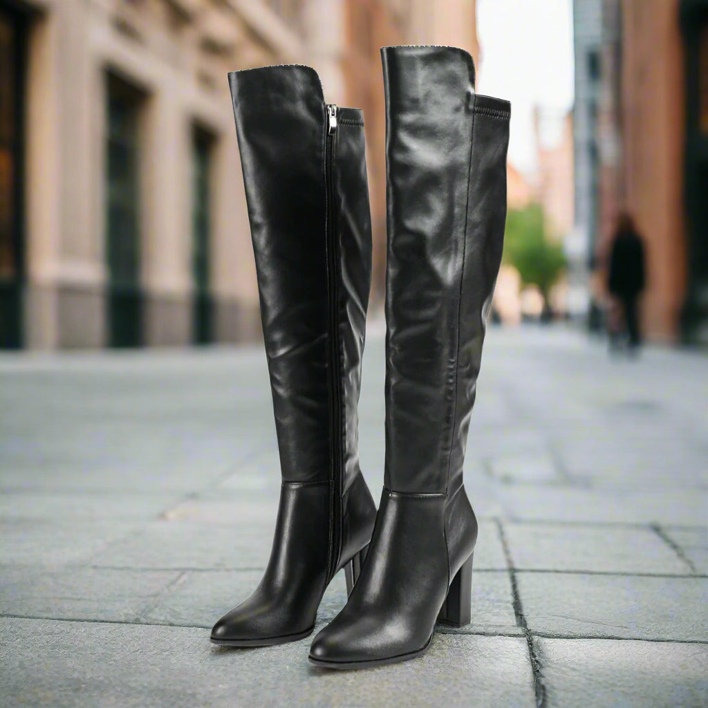 Pointed Toe Chunky-Heel Knee-High Boots – Knee High Leather Boots