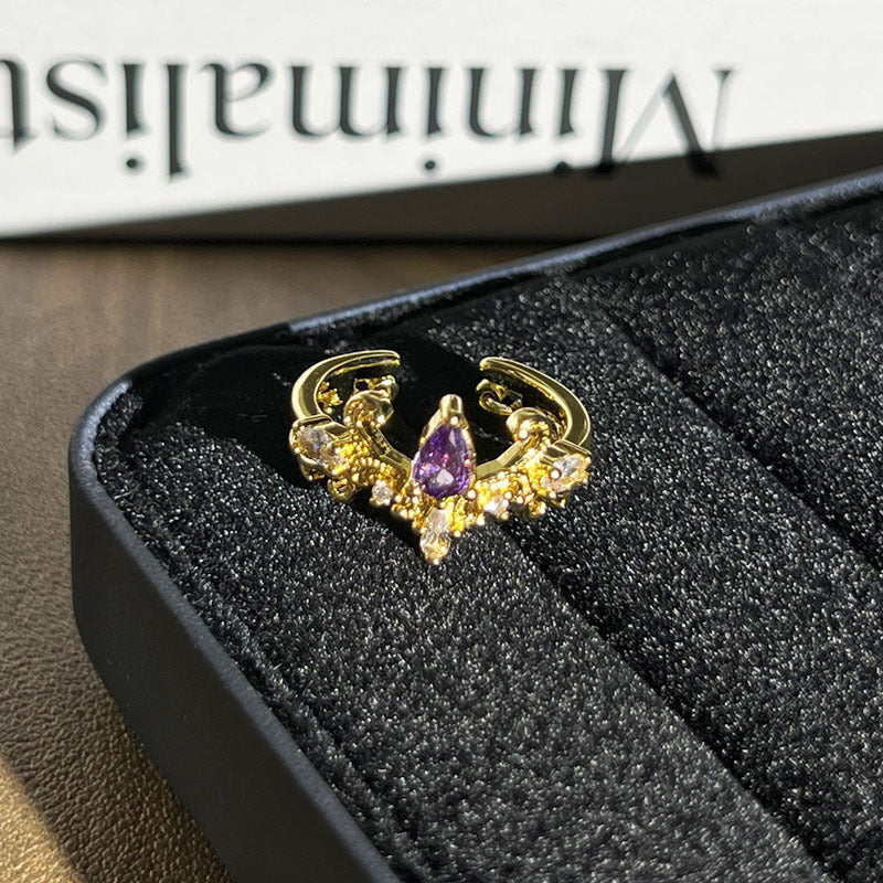 Geometric Micro Pave Open Ring - Adjustable Retro Statement Jewelry