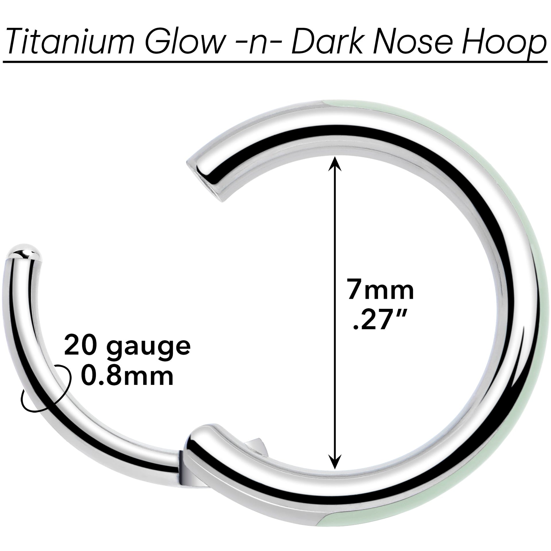 20G Implant Grade Titanium Glow in the Dark Hinged Nose Hoop - Image 6