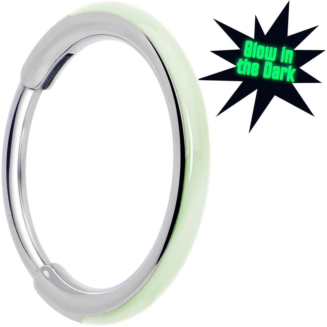 20G implant grade titanium hinged segment nose hoop with glow in the dark inlay
