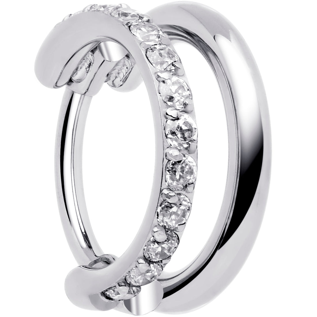 Single Row Micro Gem Implant Grade Titanium Hinged Double Hoop Nose Ring