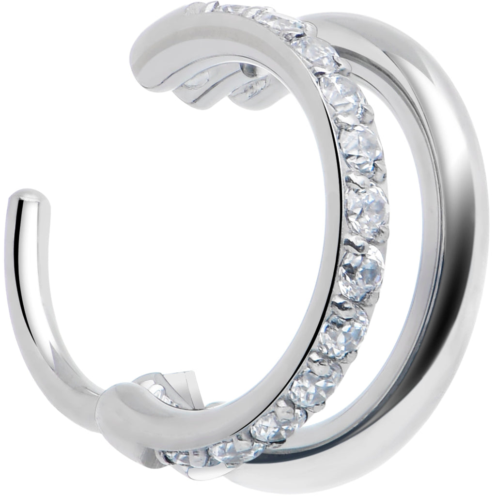 Single Row Micro Gem Implant Grade Titanium Hinged Double Hoop Nose Ring