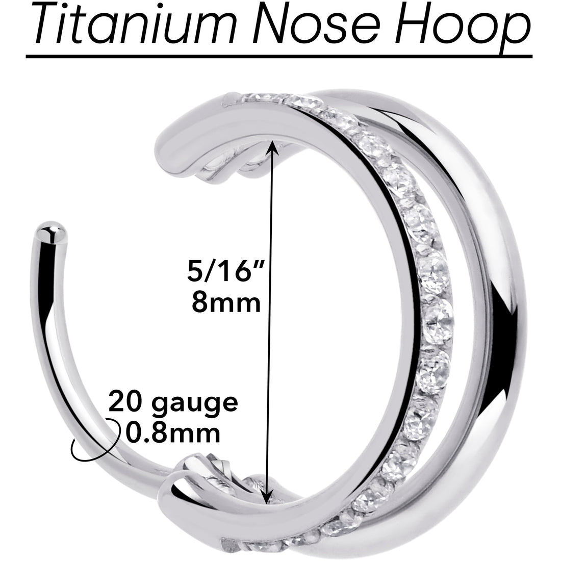 Single Row Micro Gem Implant Grade Titanium Hinged Double Hoop Nose Ring