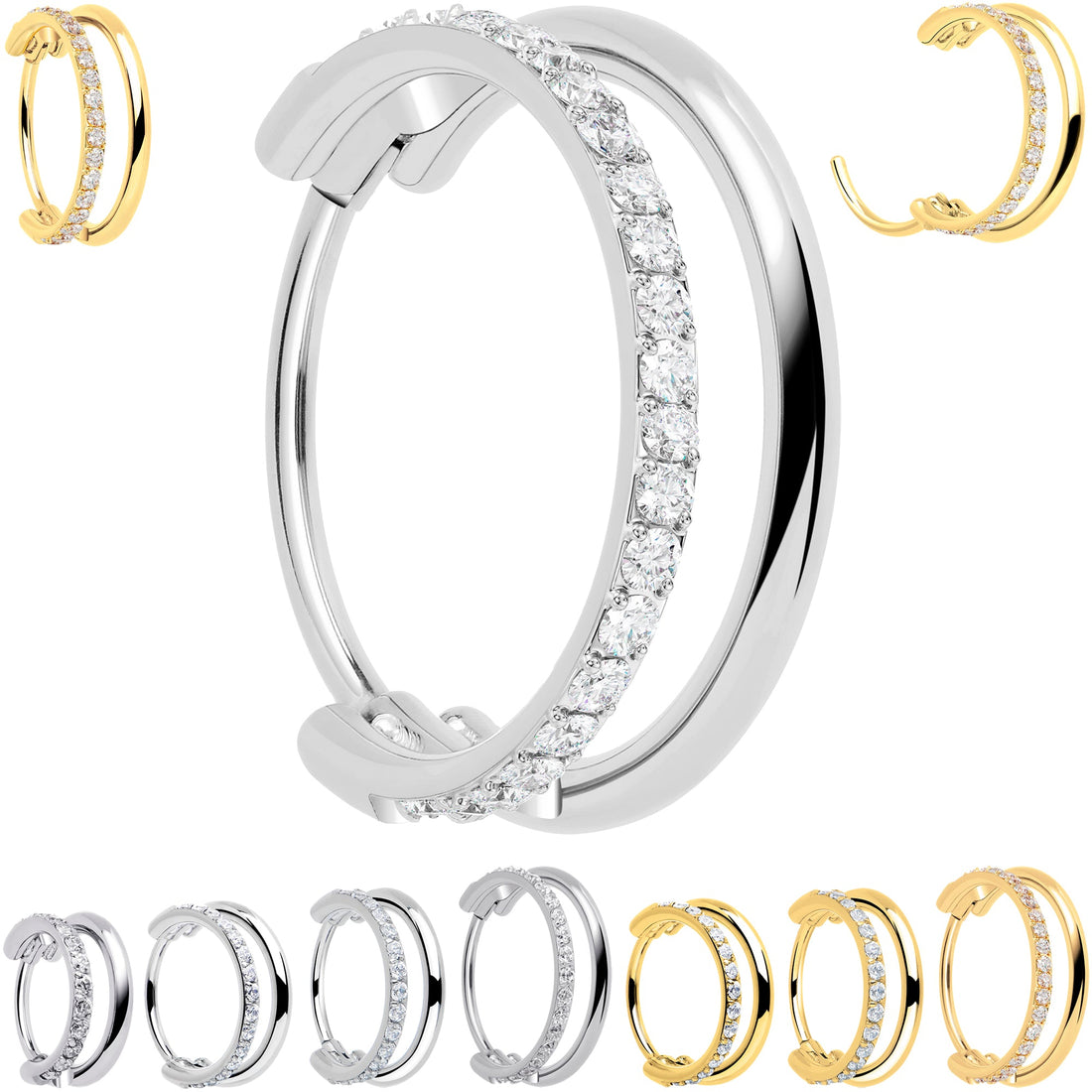 Single Row Micro Gem Implant Grade Titanium Hinged Double Hoop Nose Ring