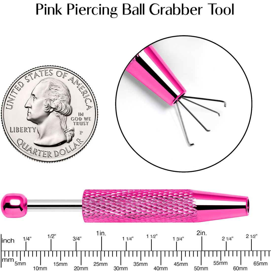 Pink Stainless Steel Piercing Ball Grabber Tool 2.48 Inch - Image 3