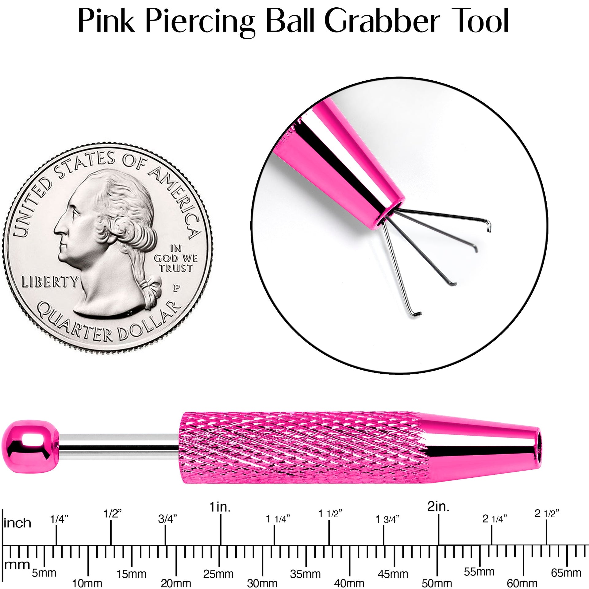 Pink Stainless Steel Piercing Ball Grabber Tool 2.48 Inch - Image 3