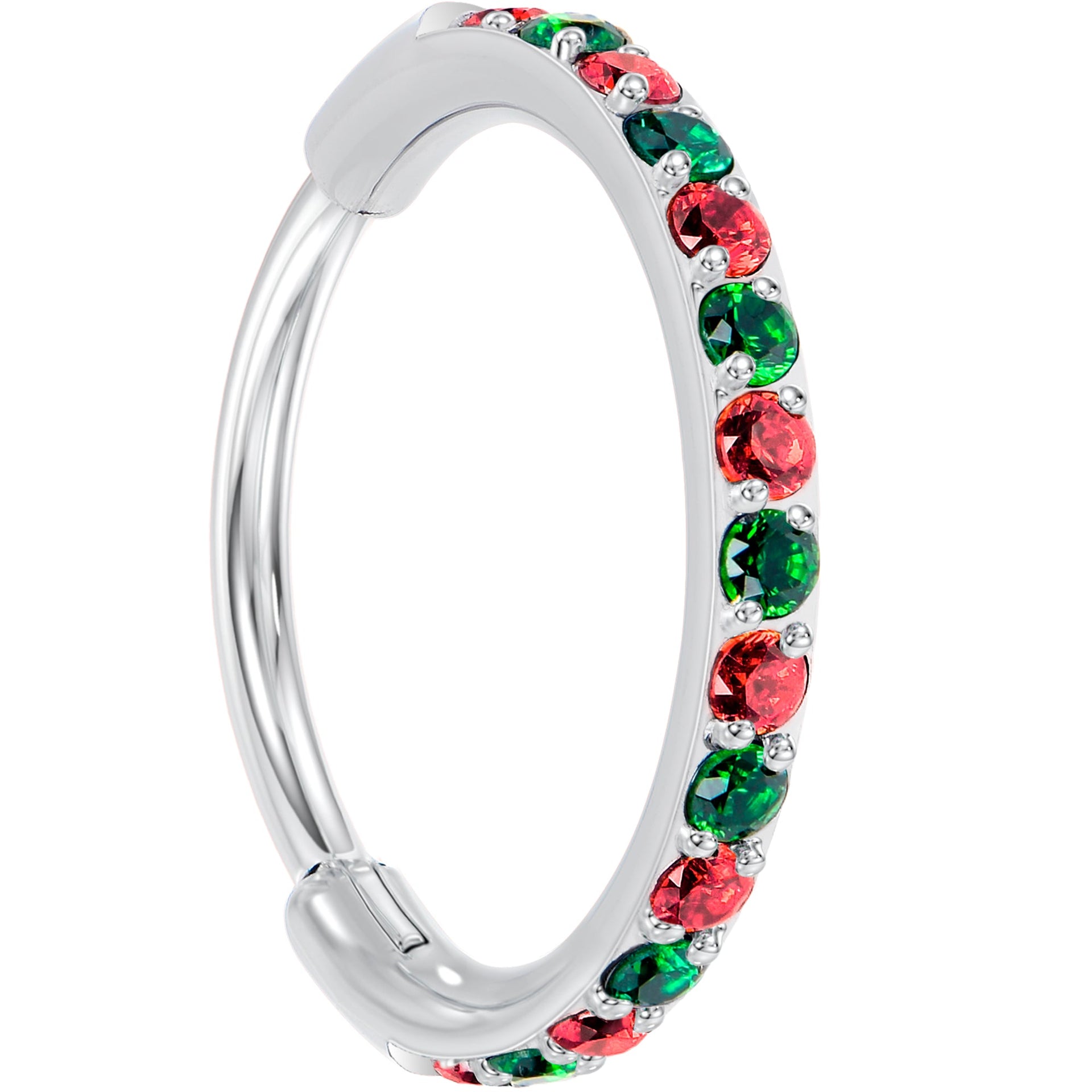 20G Micro Gem Titanium Hinged Nose Hoop - Christmas Nose Ring