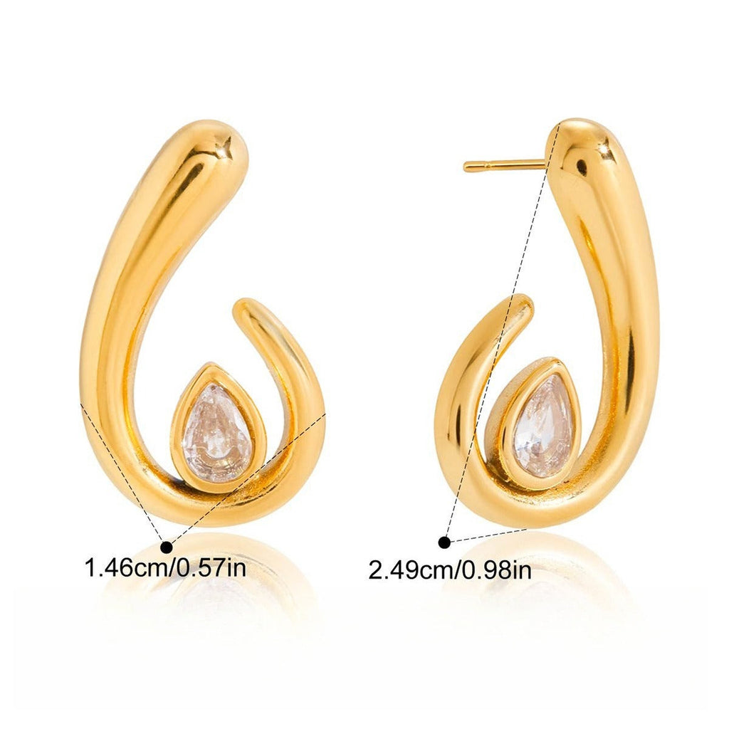 18K Gold Teardrop Stud Earrings with Cubic Zirconia
