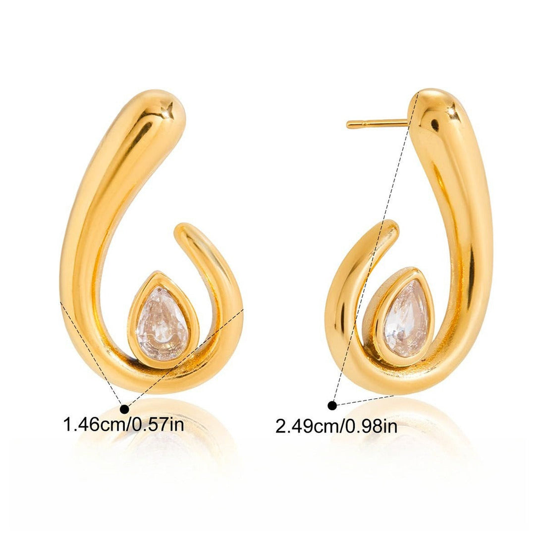 18K Gold Teardrop Stud Earrings with Cubic Zirconia
