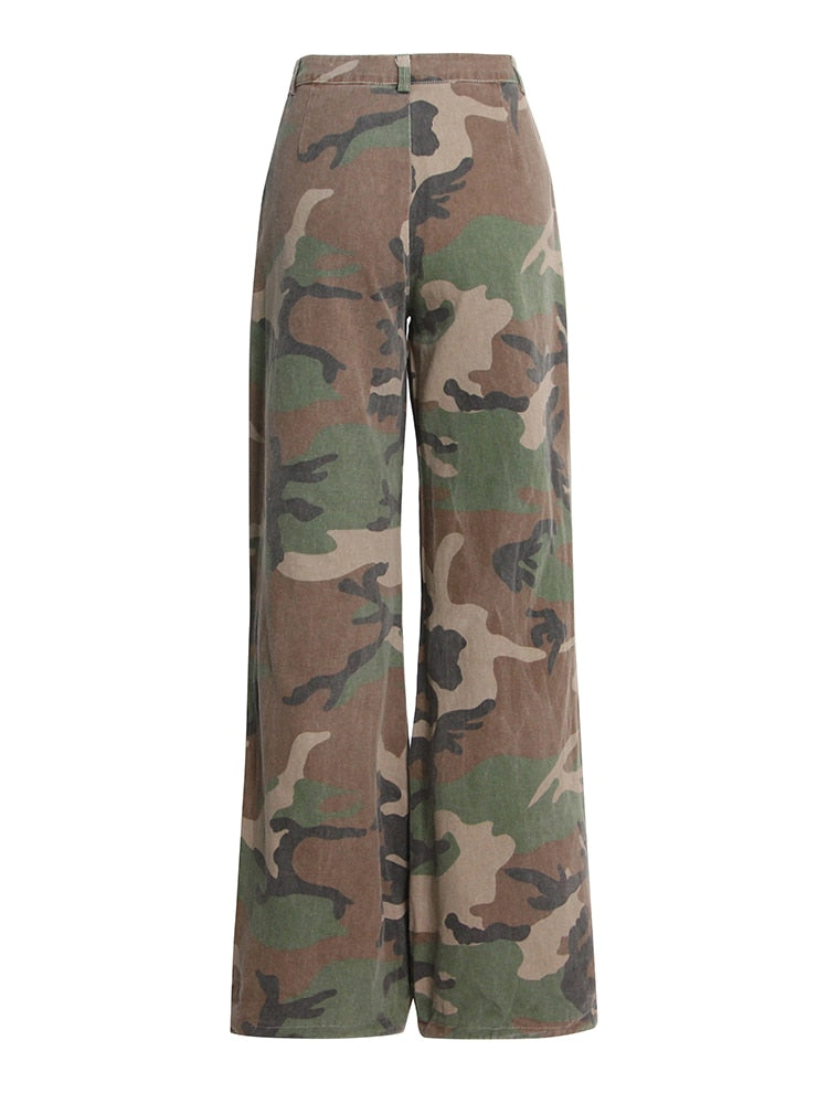 Camouflage Wide Leg Cargo Pants - High Waisted Streetwear - Image 3
