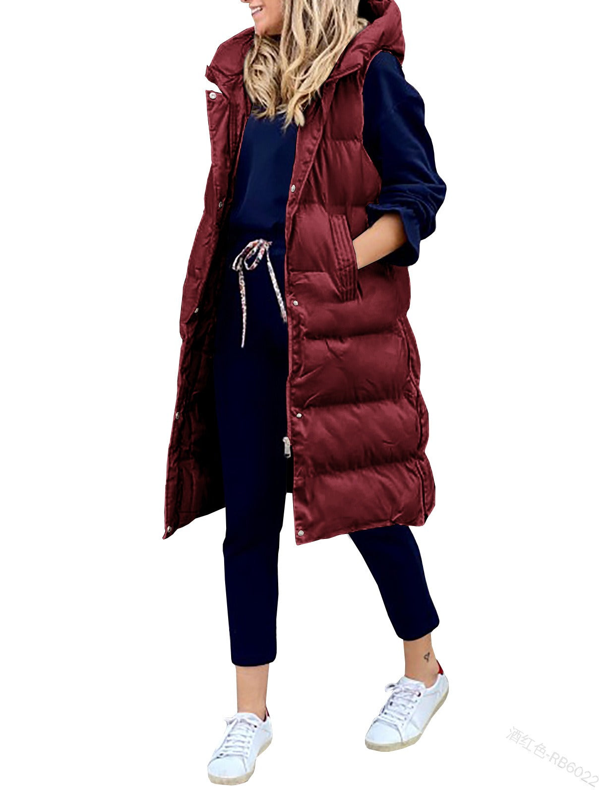 Women's Long Hooded Puffer Vest Sleeveless Quilted Jacket - Image 5