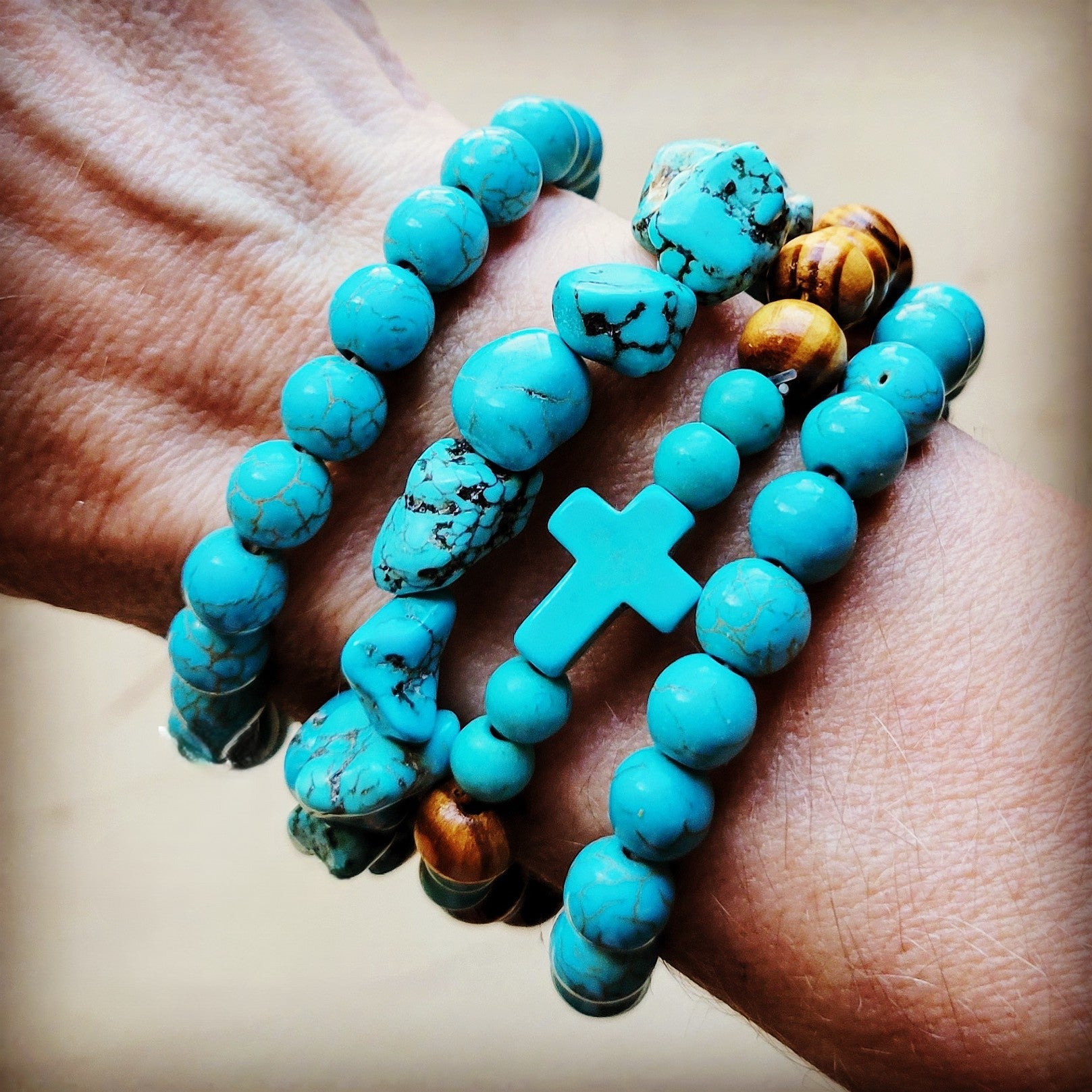 Wood & Turquoise Stackable Beaded Bracelet