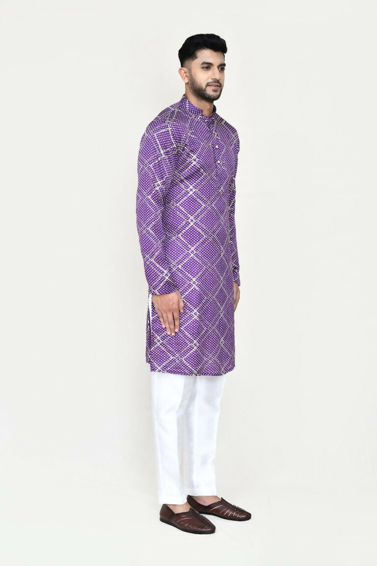 Purple Silk Kurta with Sequence Work and Straight Fit Pant