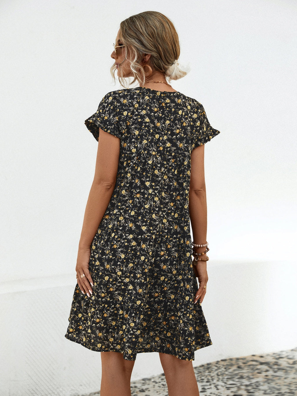 Floral Tiered Short Sleeve Dress
